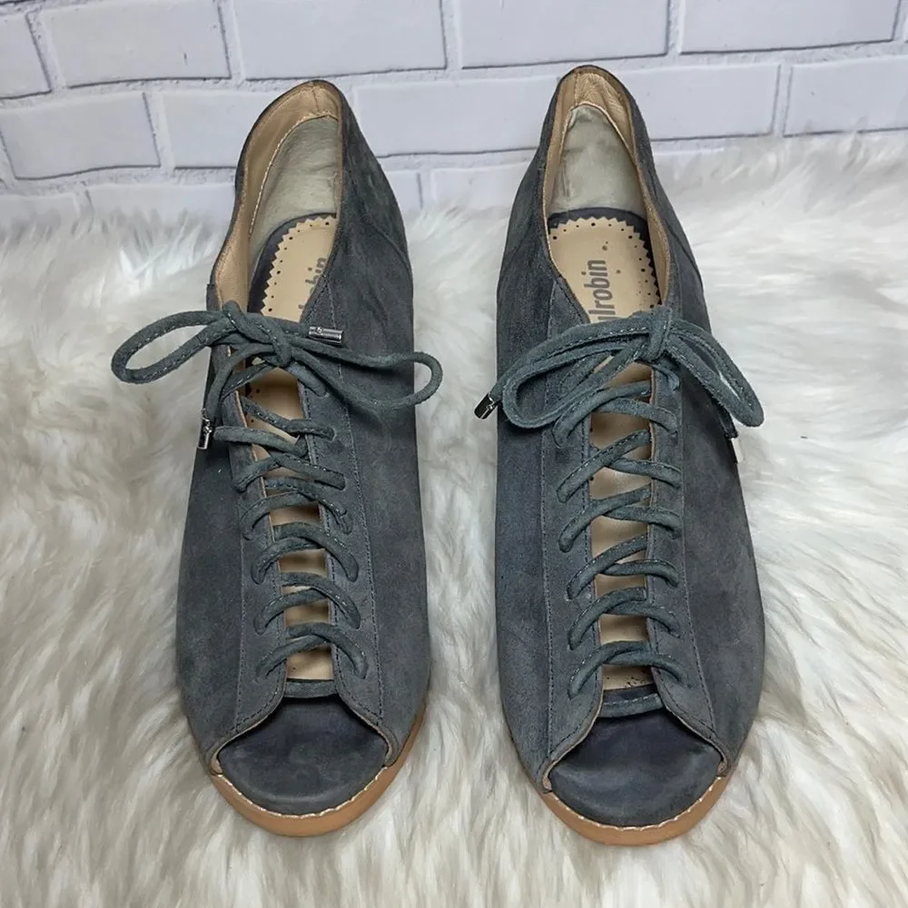 Anthro Farylrobin Suede Lace-Up PeepToe Heels Sz‎ 8